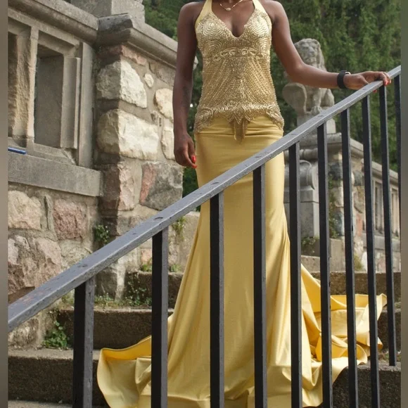 gold dress fast shipping Gold dress for wedding, soire, prom dinner